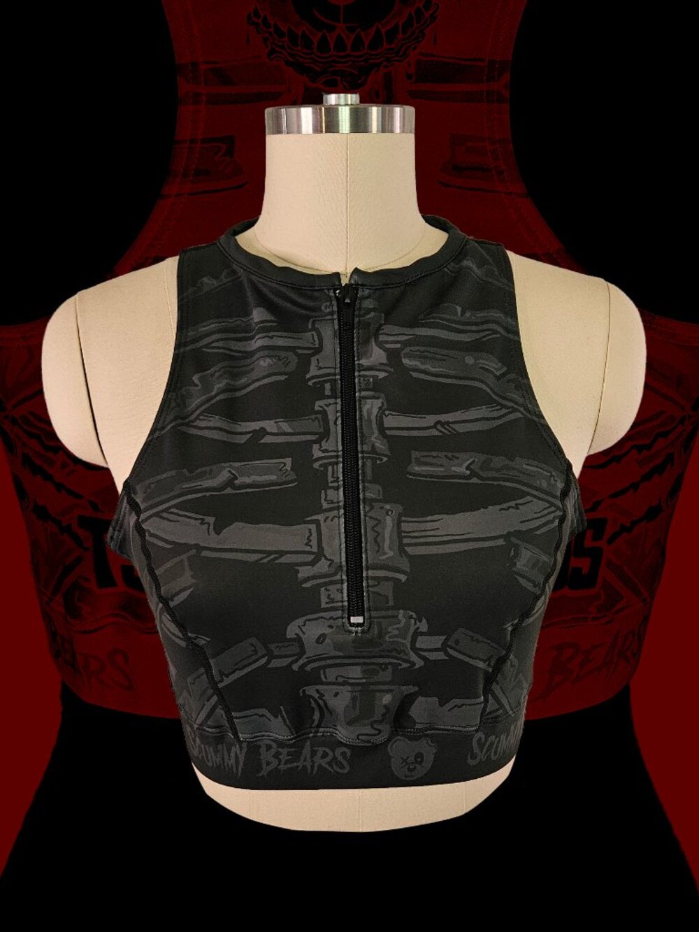 Scummy Bears Midnight Tyrannosaurus Boneyard Zippered Sports Bra Size M